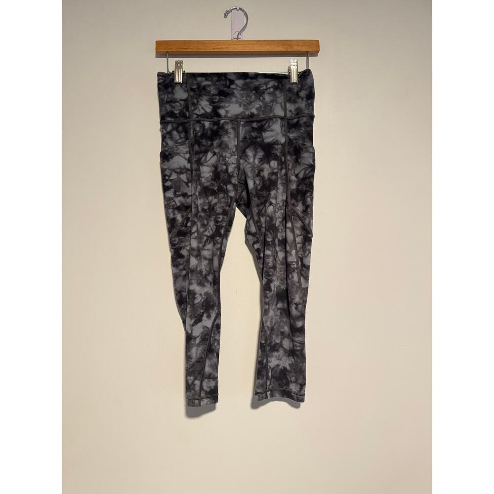 Athleta Tie Dye Crop Leggings Small Gray Black Pocket High Rise Workout Yoga Gym